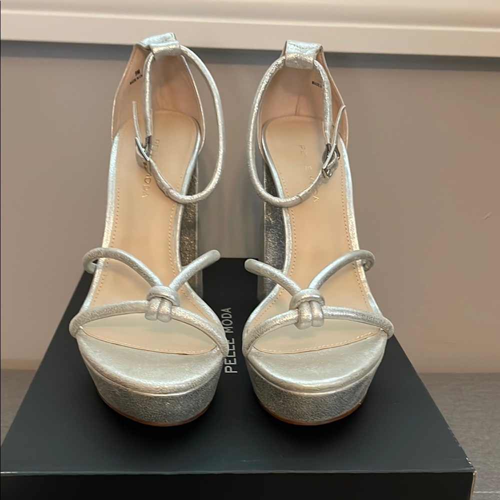 Pelle Moda Silver Strappy Women's Heels